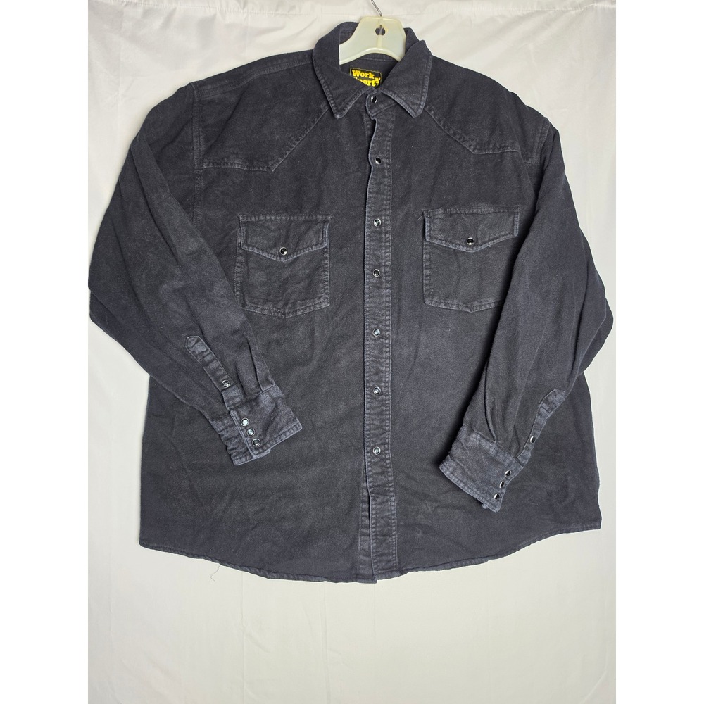 Work n Sport Mens Western Snap Front Shirt Black Cotton Blend Large L LongSleeve